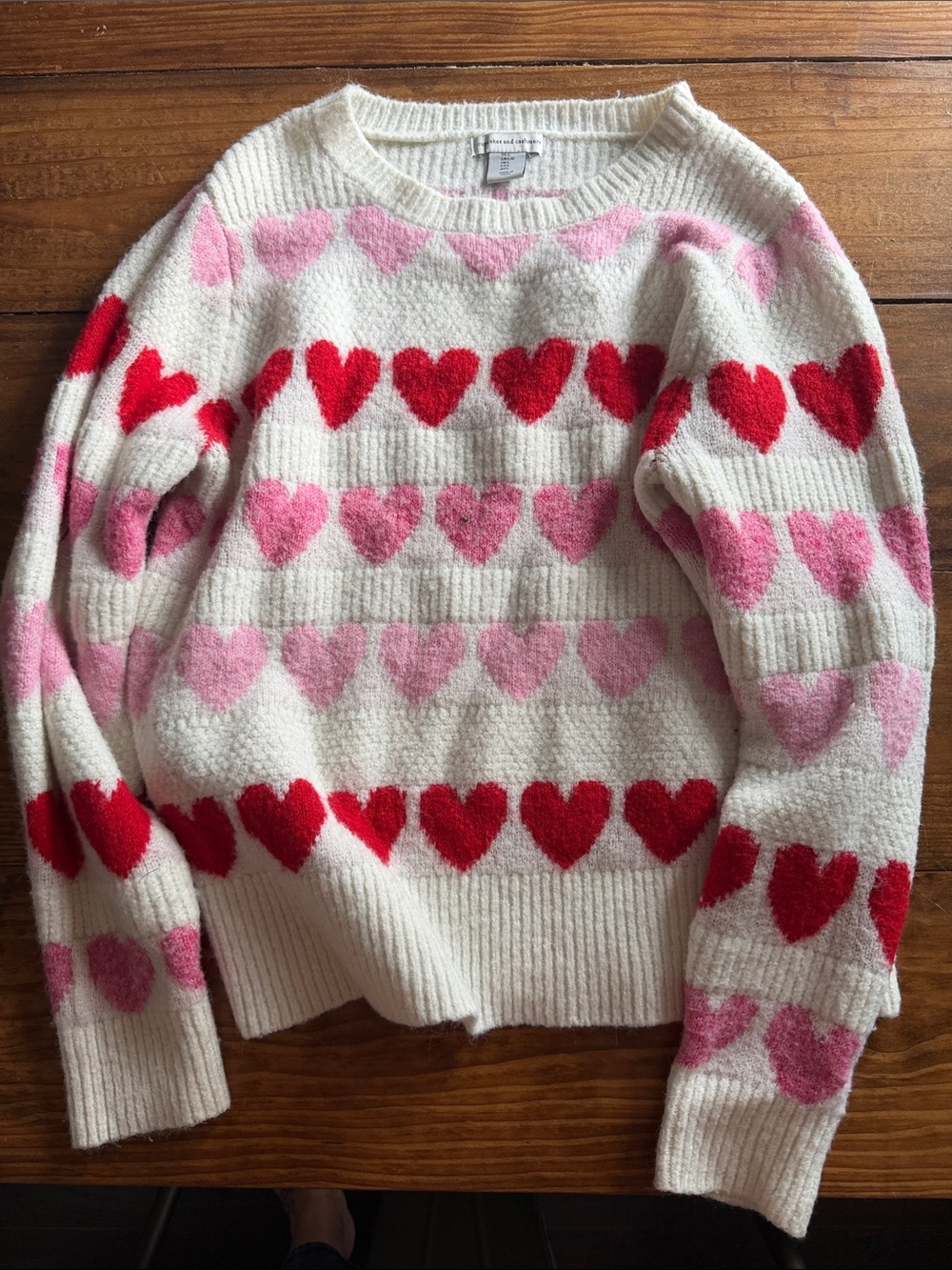 cupcakes & cashmere Cream Crewneck Sweater with Red & Pink Hearts